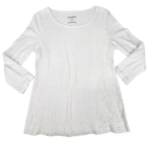 Old Navy White Lace Front Top 3/4 Sleeve Small Coastal Grandma Boho Romantic